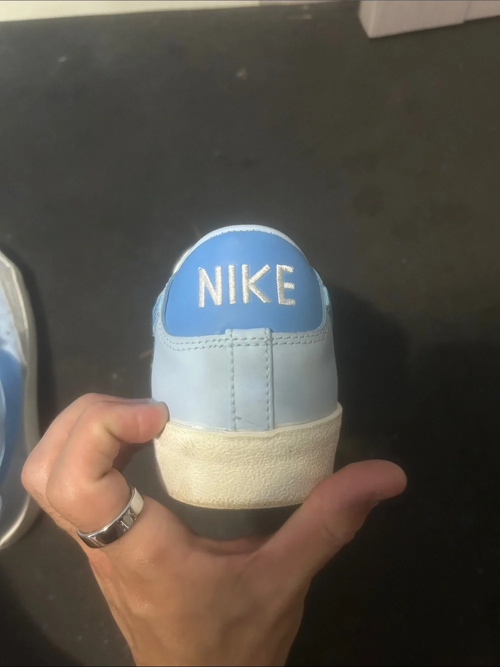 Nike Light Blue and White Low-Top Sneakers with Blue Swoosh